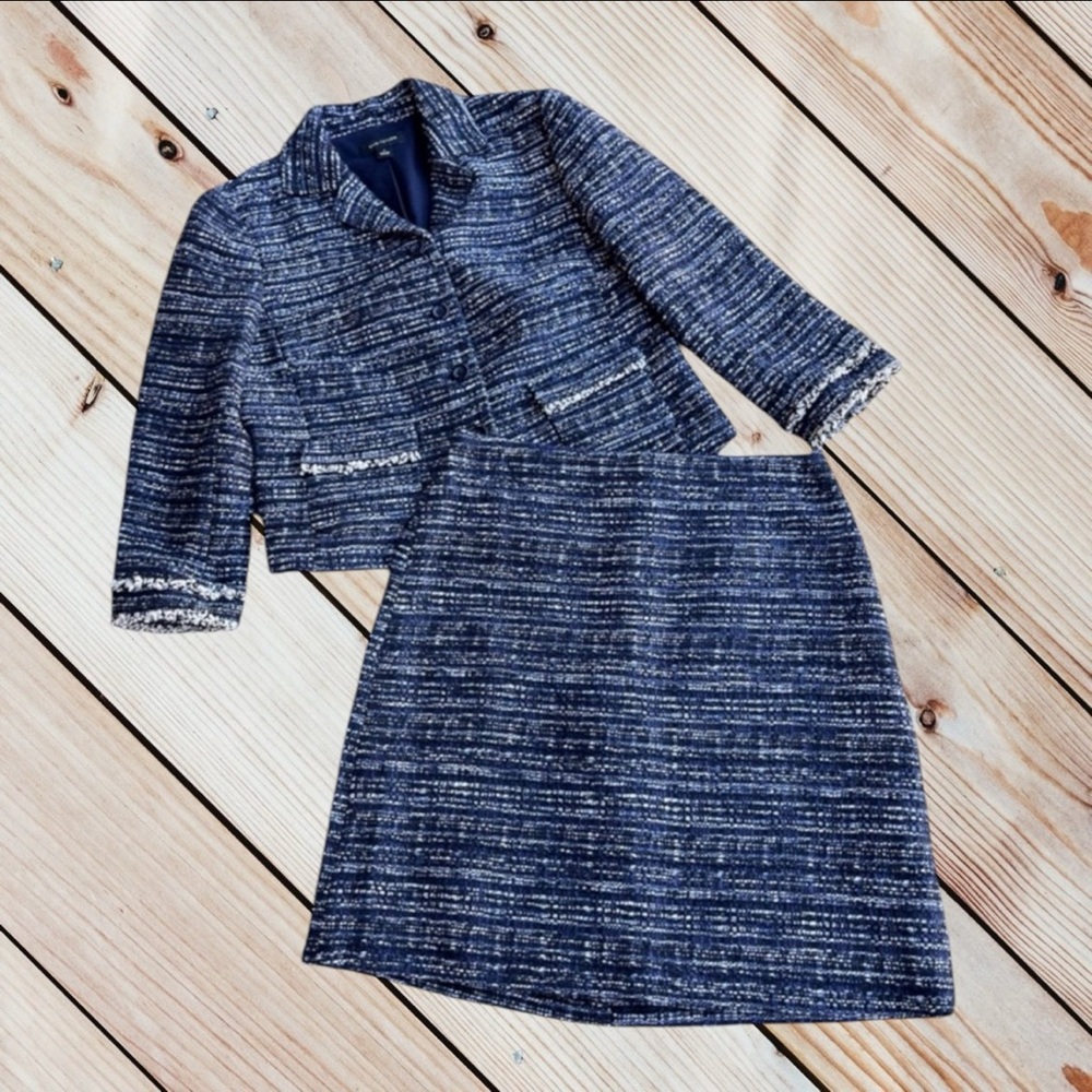 Ann Taylor Navy and White Tweed Skirt Set